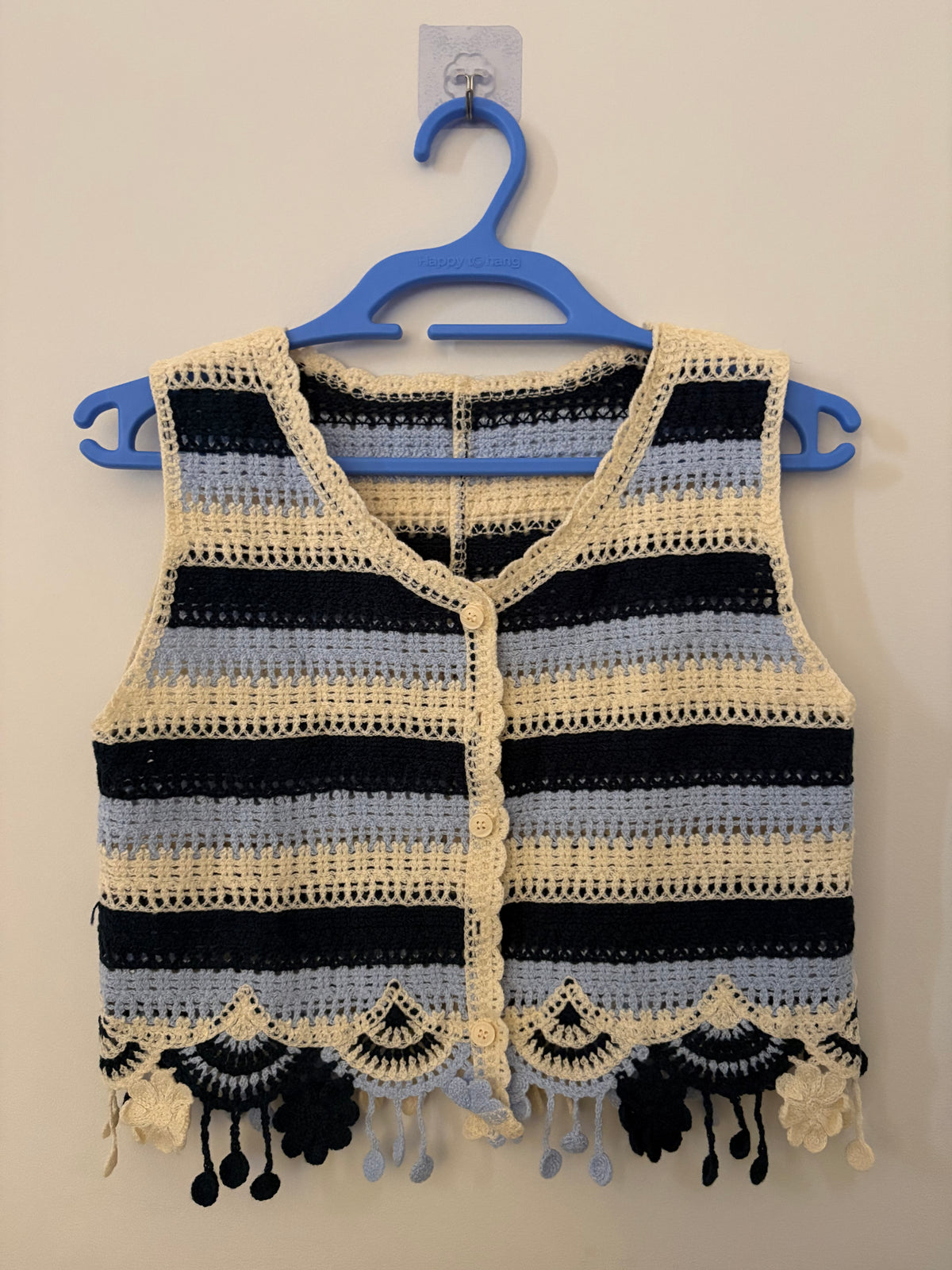 Button-Front Blue Crochet Vest