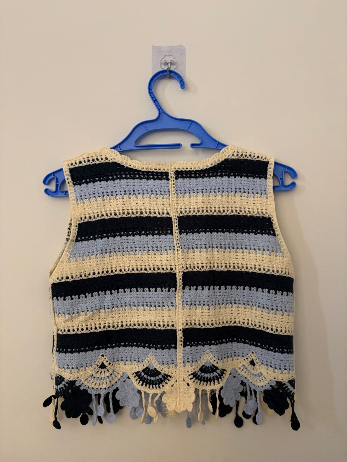 Button-Front Blue Crochet Vest