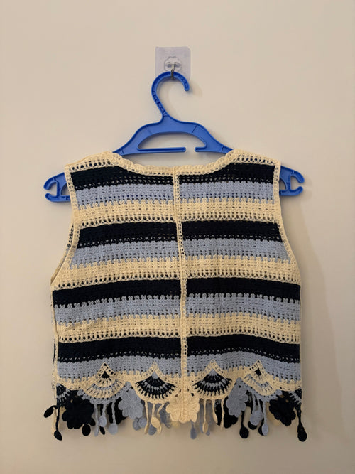 Button-Front Blue Crochet Vest