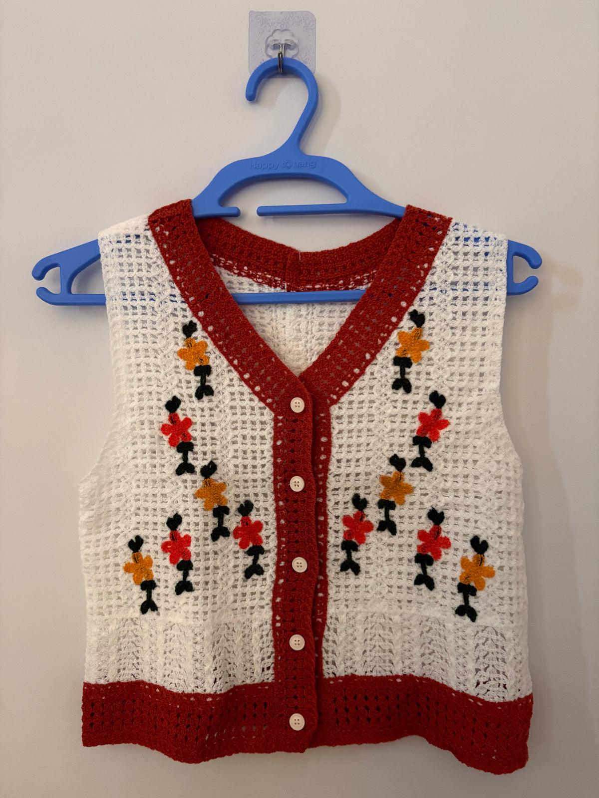 Rust Trim White Crochet Top