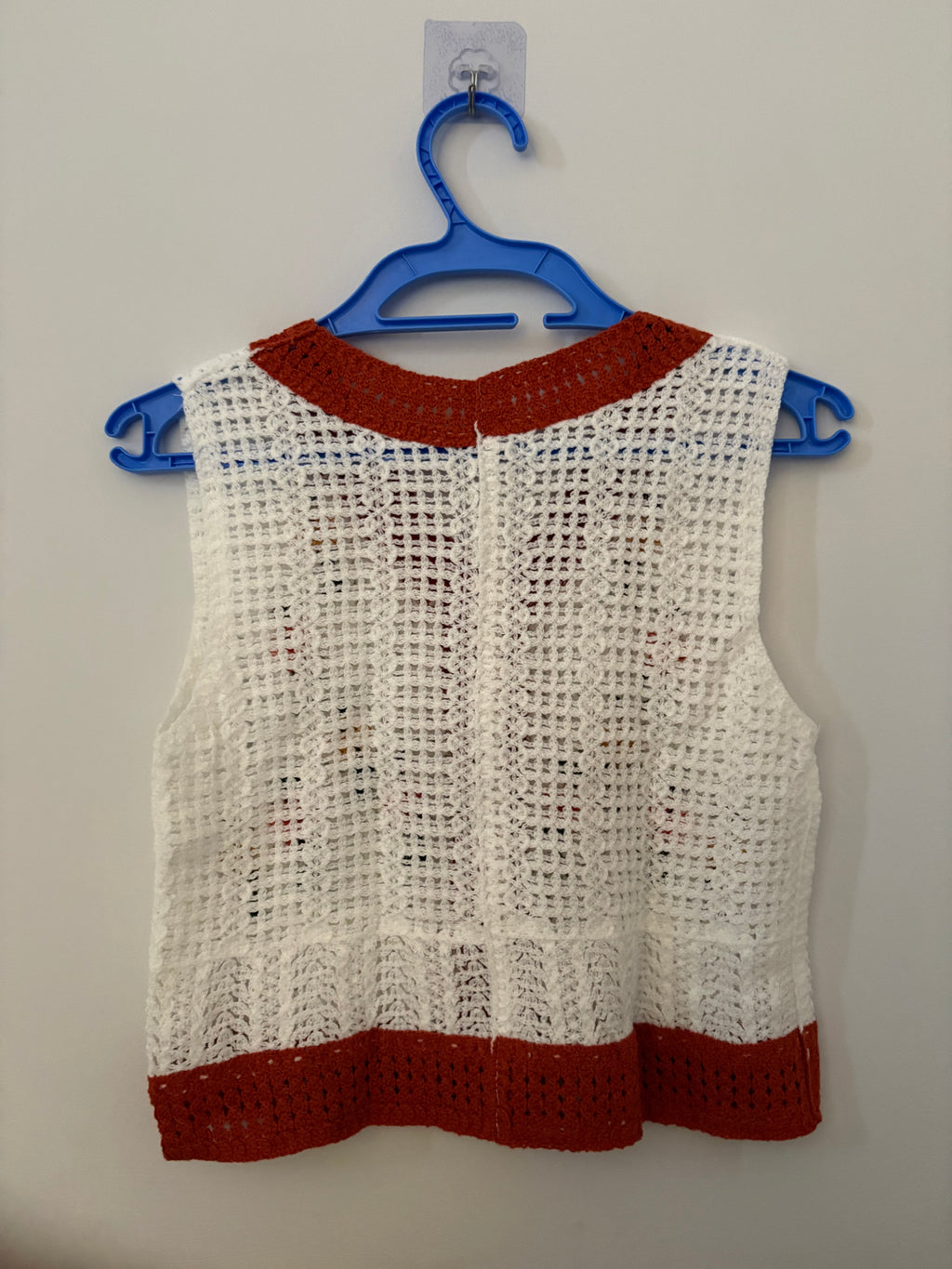 Rust Trim White Crochet Top