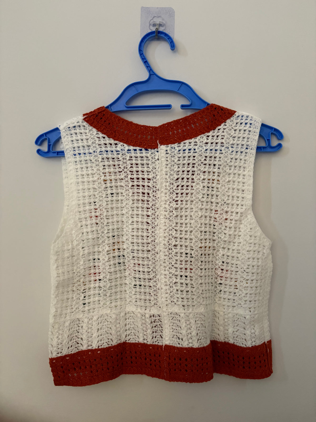 Rust Trim White Crochet Top